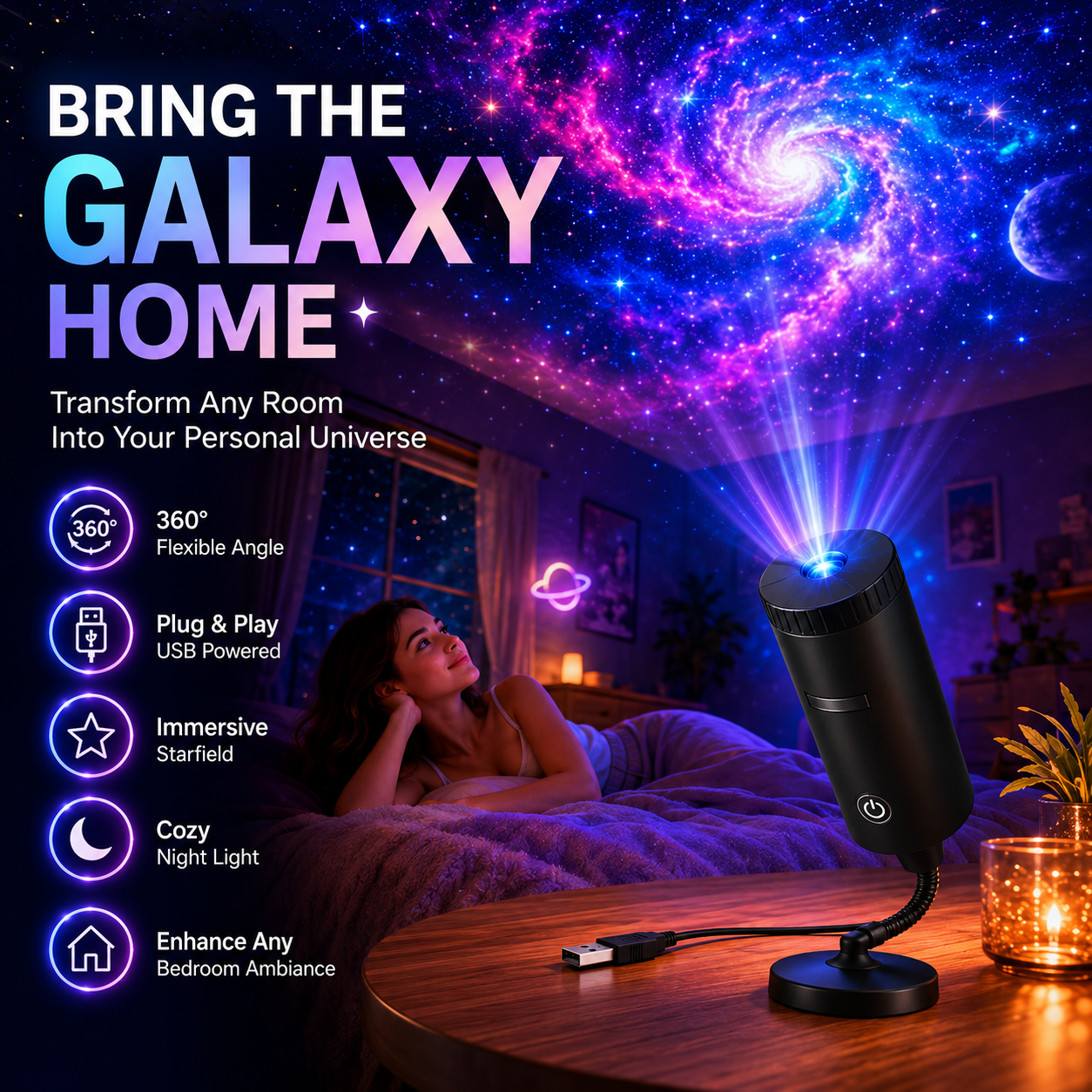 🔥✨ Last Day 50% OFF- Plug-and-Play HD Star Projecto