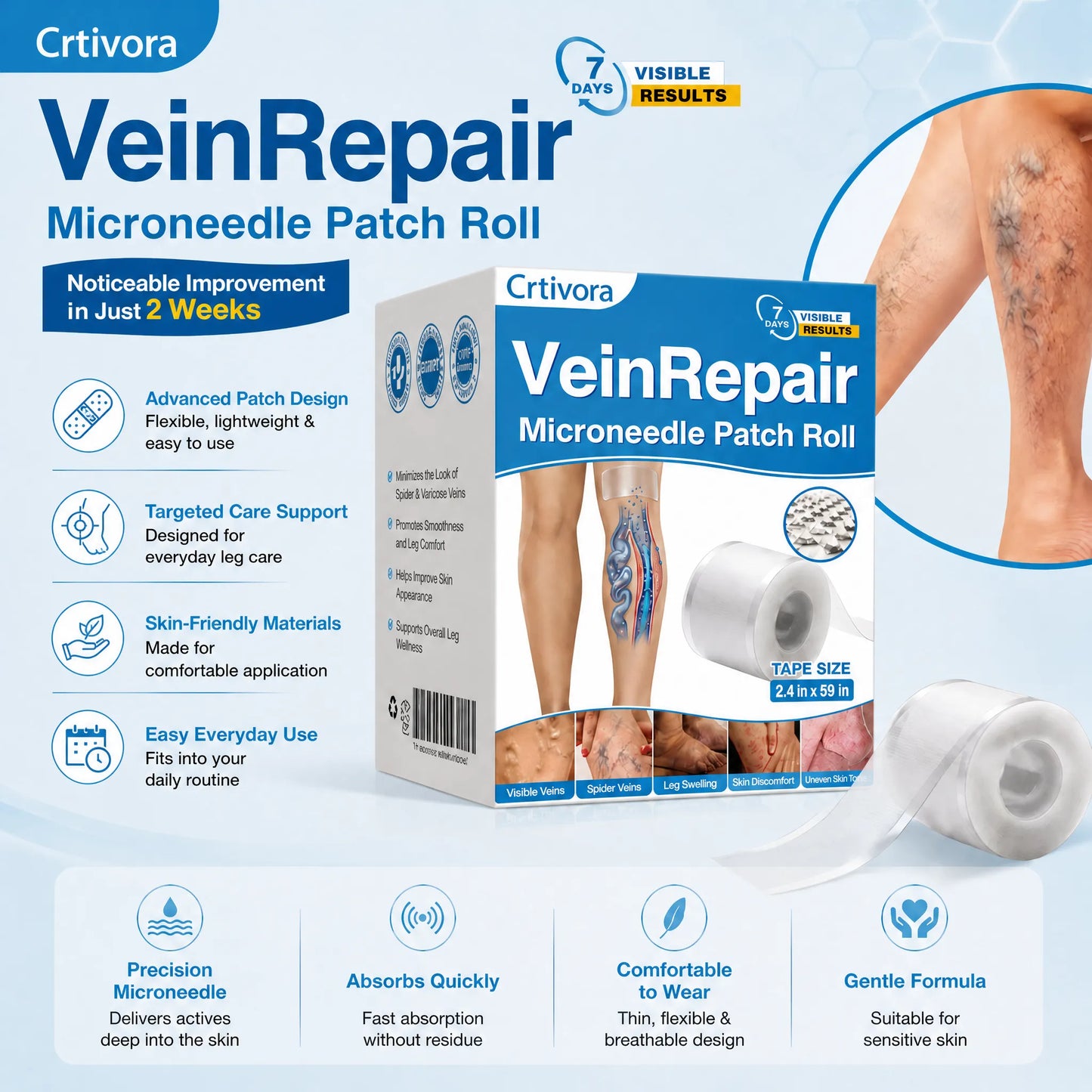 Crtivora® VeinRepair Microneedle Patch Roll⚡Instant Relief, Long-Term Results